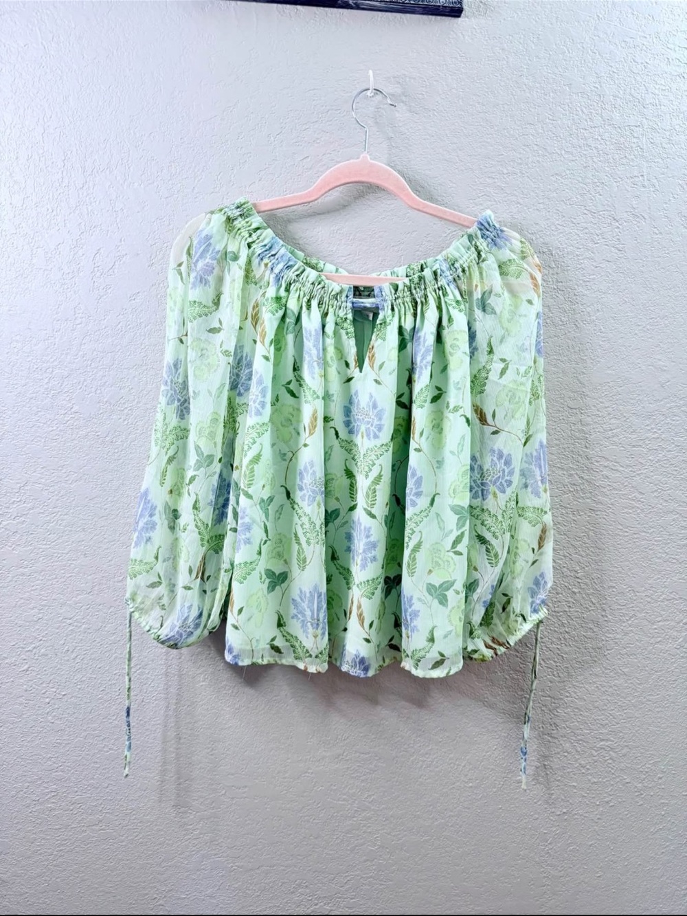 LOFT Light Green Floral Off-Shoulder Blouse